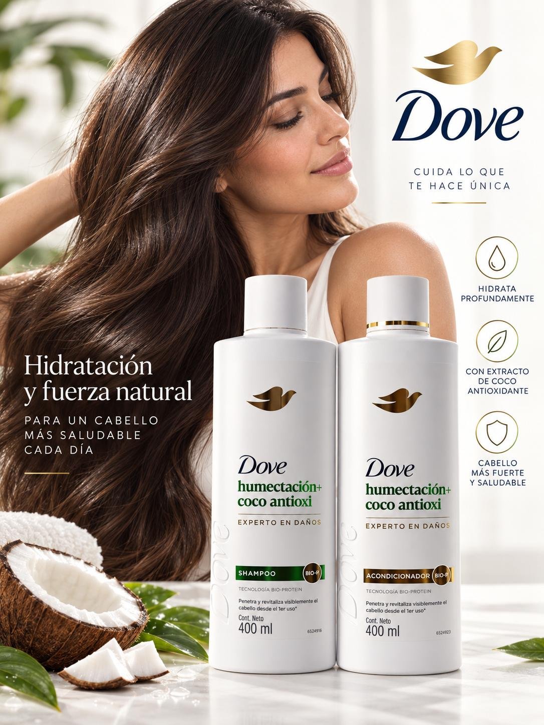 SHAMPOO Y ACONDICIONADOR DOVE POR 400 ML (EL PAR)