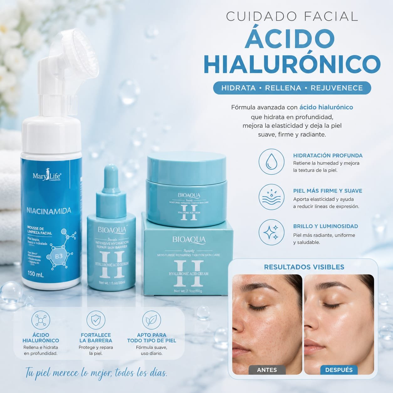 SET DE CUIDADO FACIAL CON ÁCIDO HIALURÓNICO
