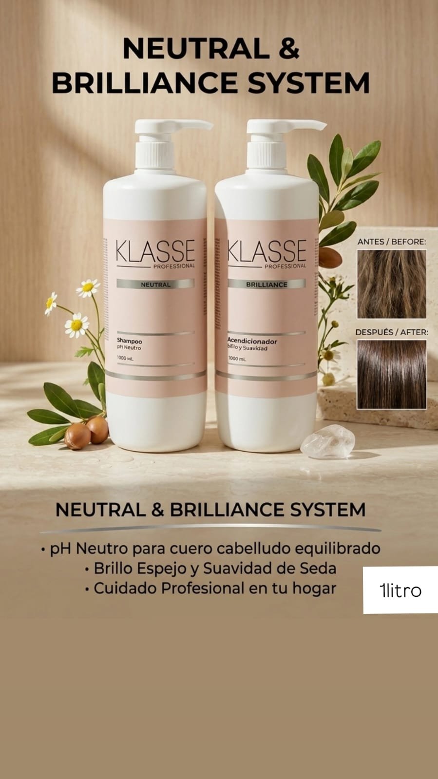KLASSE PROFESIONAL COMBO SHAMPOO Y ACONDICIONADOR  NEUTRO HIDRATANTE