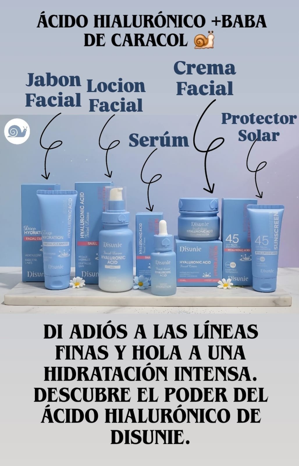 KIT FACIAL COMPLETO CON ÁCIDO HIALURÓNICO+BABA DE CARACOL