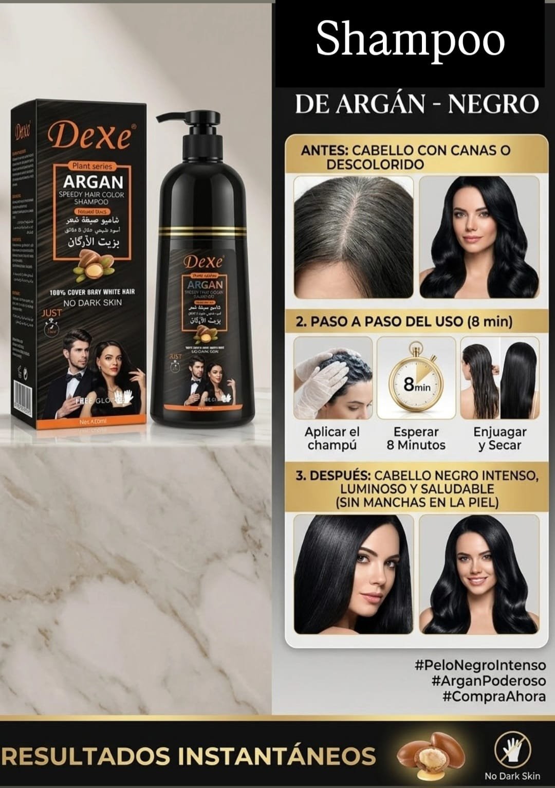SHAMPOO COLOR NEGRO CON ÁRGAN POR 420ML.