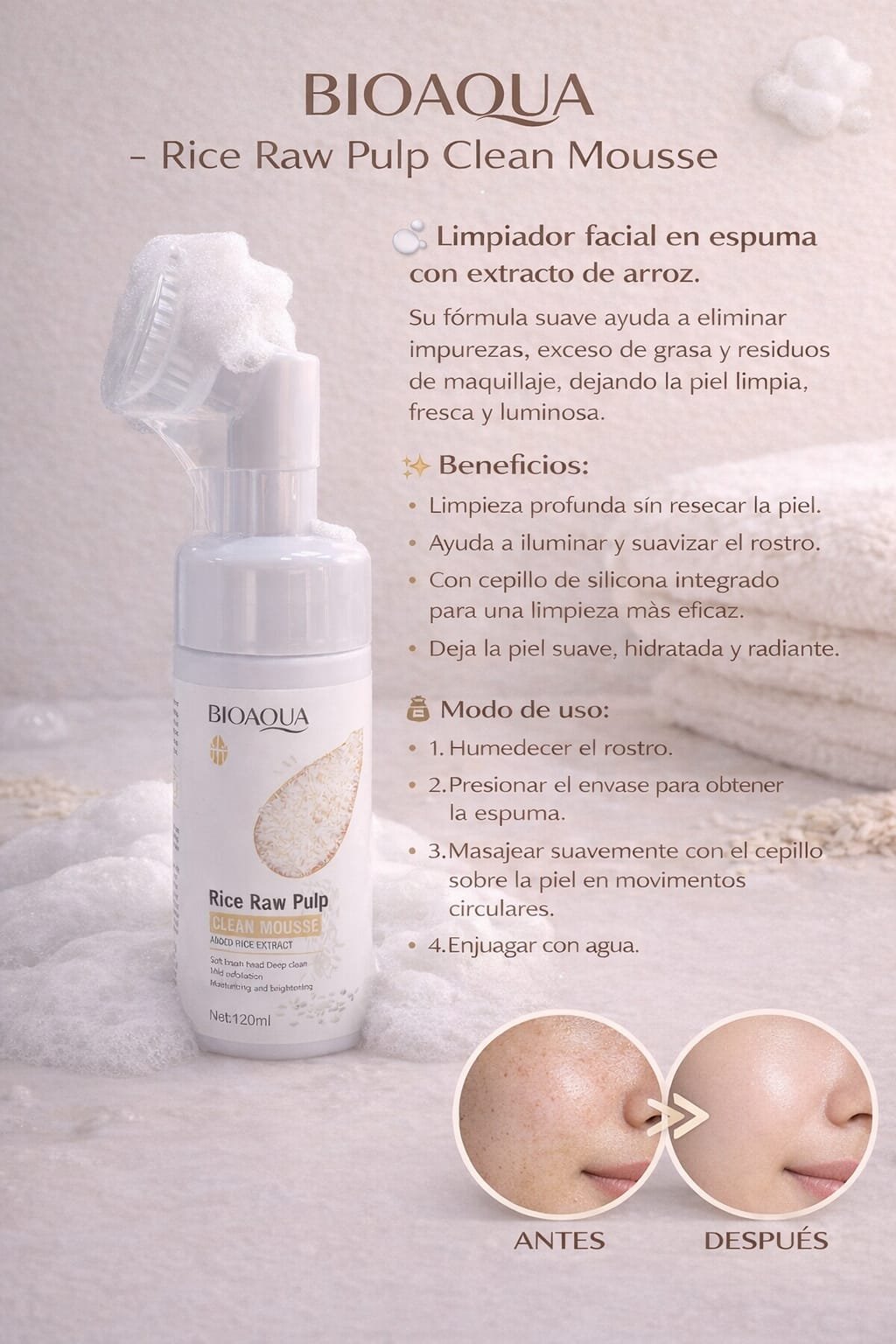 MOUSSE LIMPIADOR FACIAL DE ARROZ