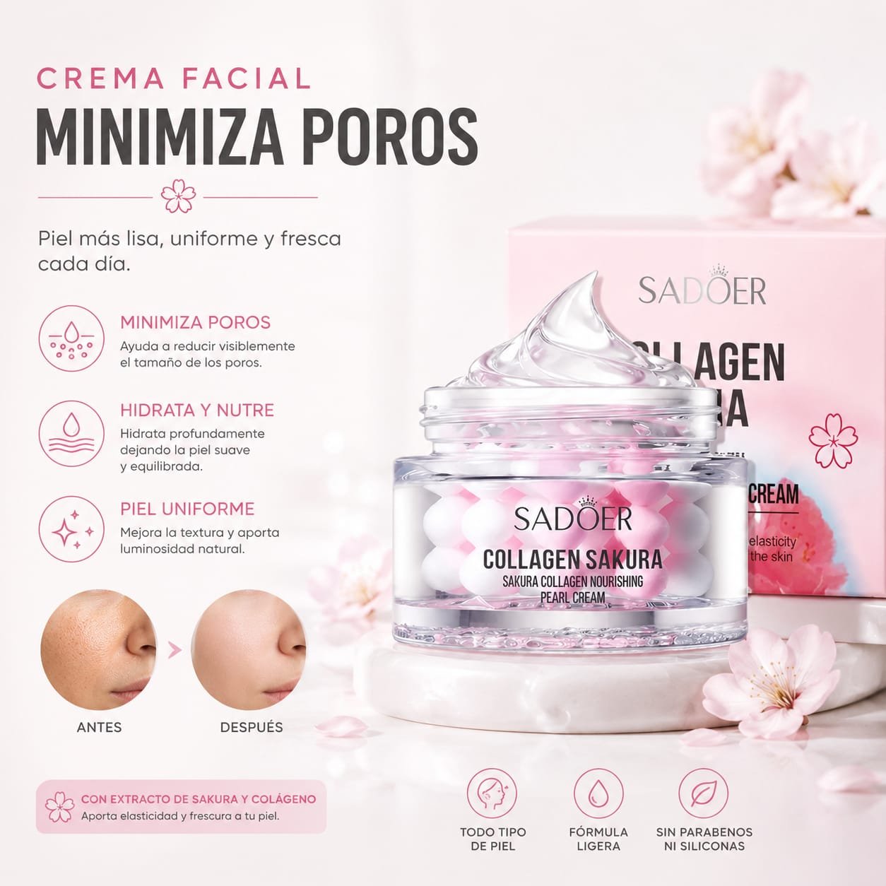 SADOER CREMA FACIAL MINIMIZA LOS POR ABIERTOS