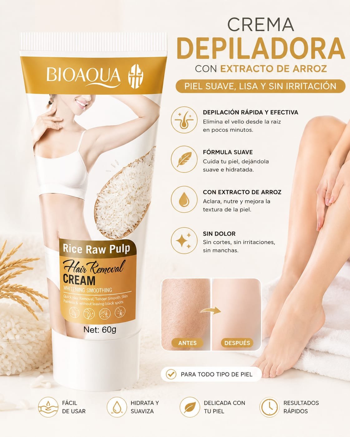 CREMA DEPILADORA DE ARROZ