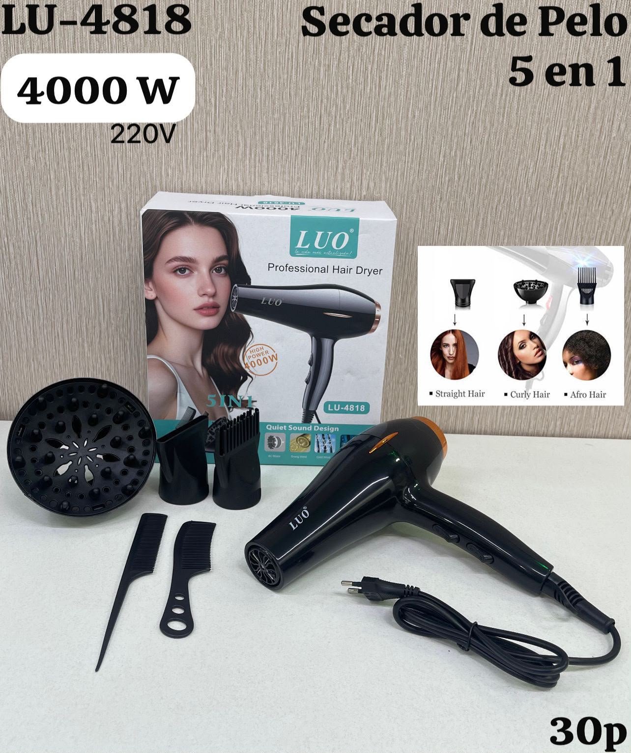 SECADOR DE PELO 5 EN 1 DE 4000 W