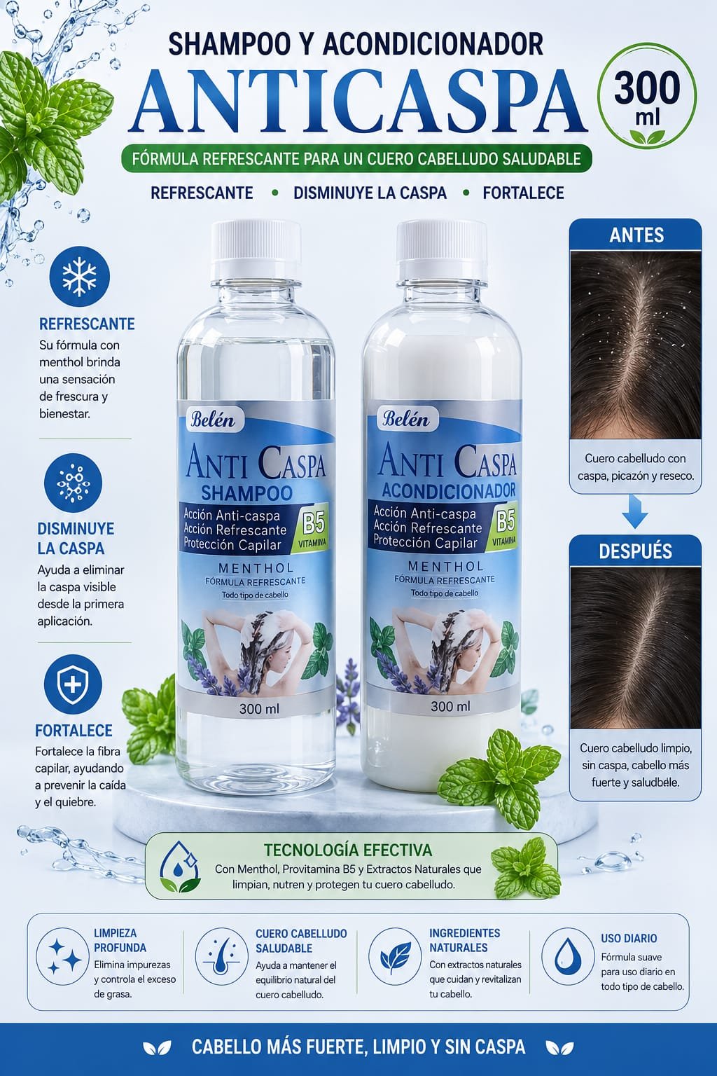 COMBO ANTI CASPA SHAMPOO Y ACONDICIONADOR POR 300ML