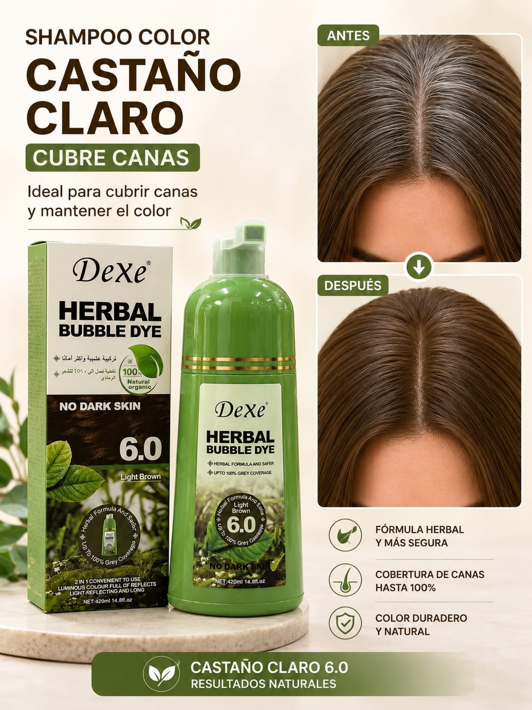 SHAMPOO CUBRE CANAS  CASTAÑO CLARO
