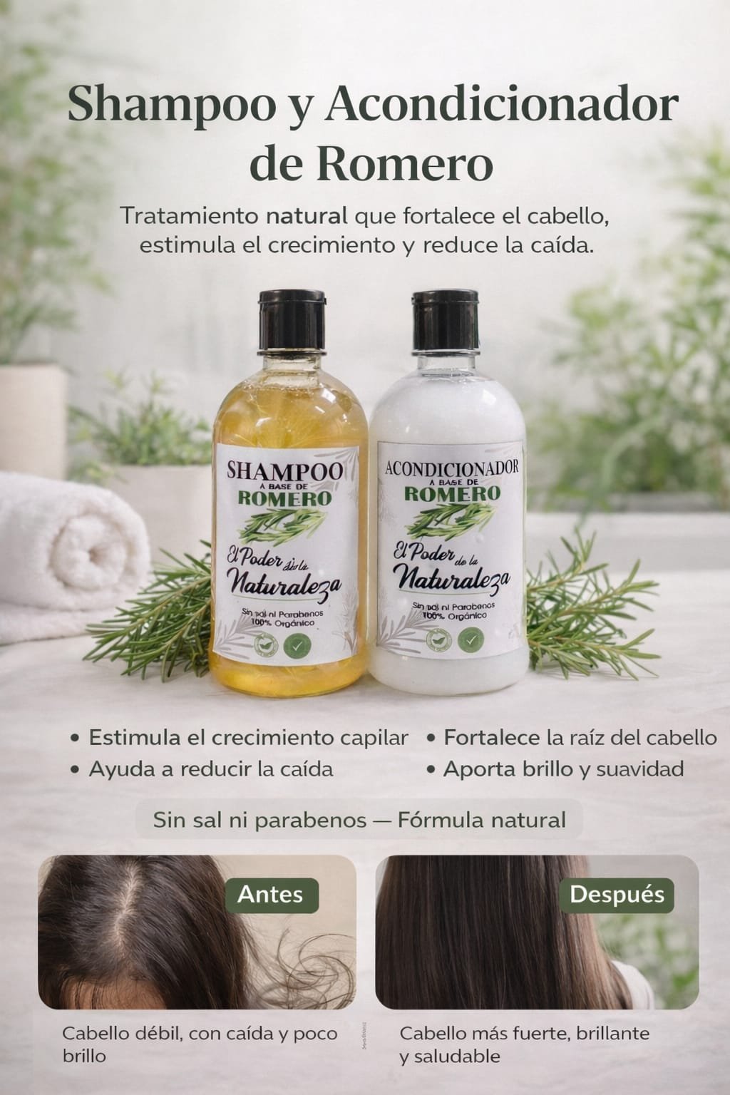 SHAMPOO Y ACONDICIONADOR  DE ROMERO POR 500ML