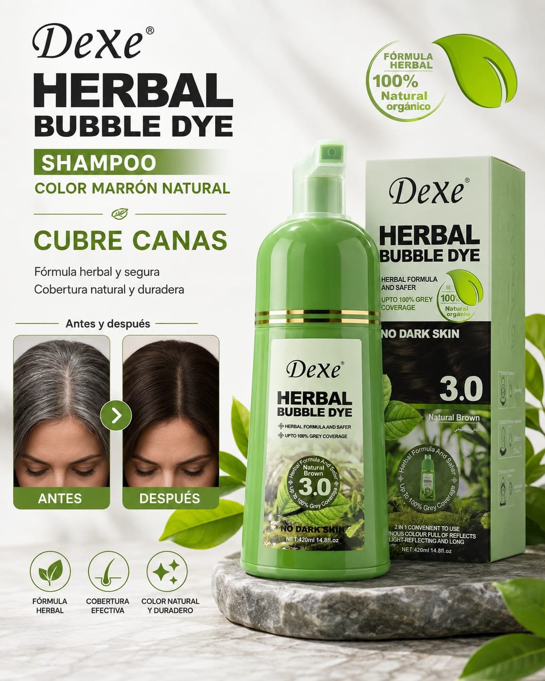 SHAMPOO COLOR CUBRE CANAS MARRON NATURAL