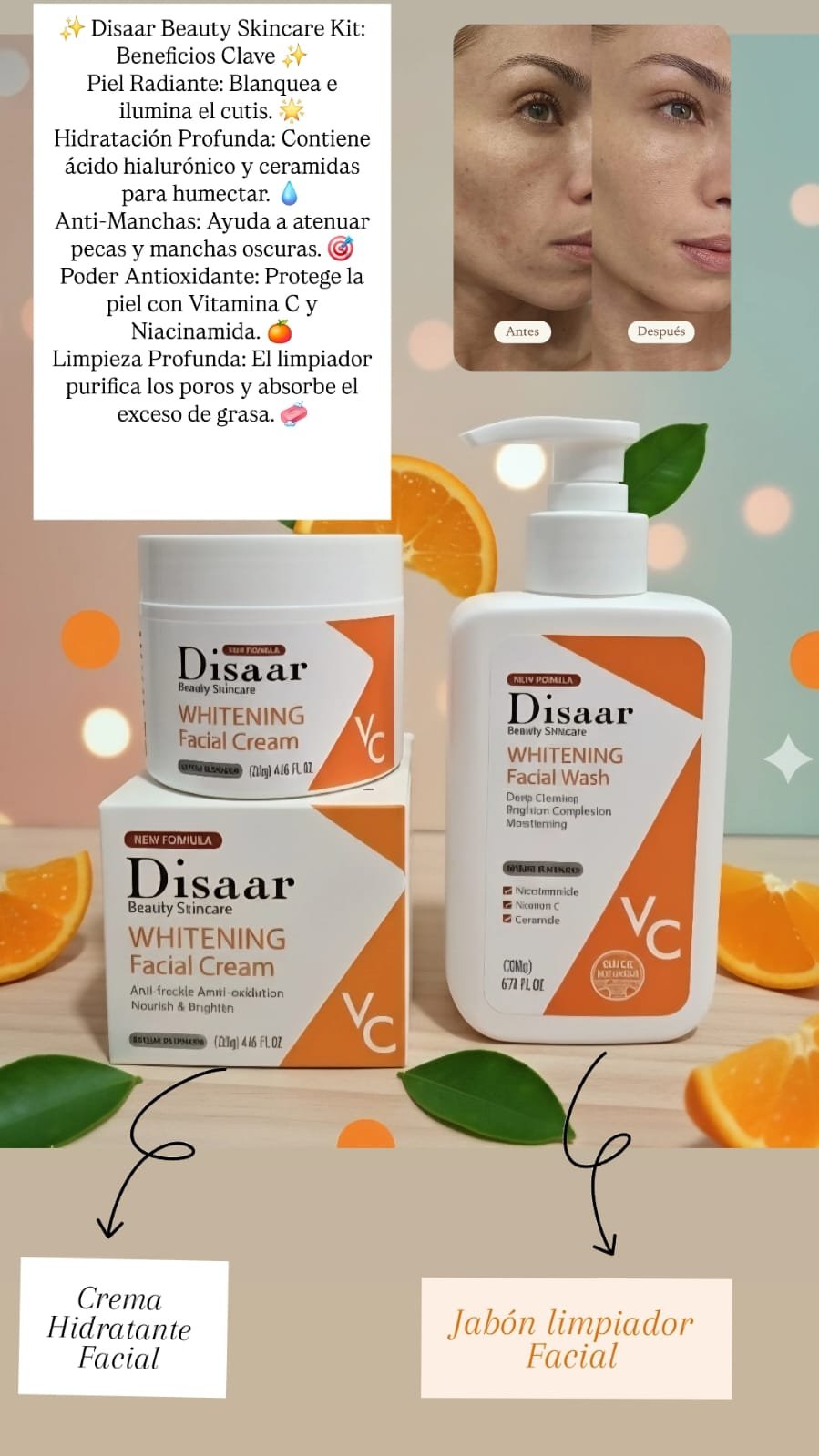 KIT CREMA HIDRATANTE Y JABON LIMPIADOR FACIAL ANTI-MANCHAS