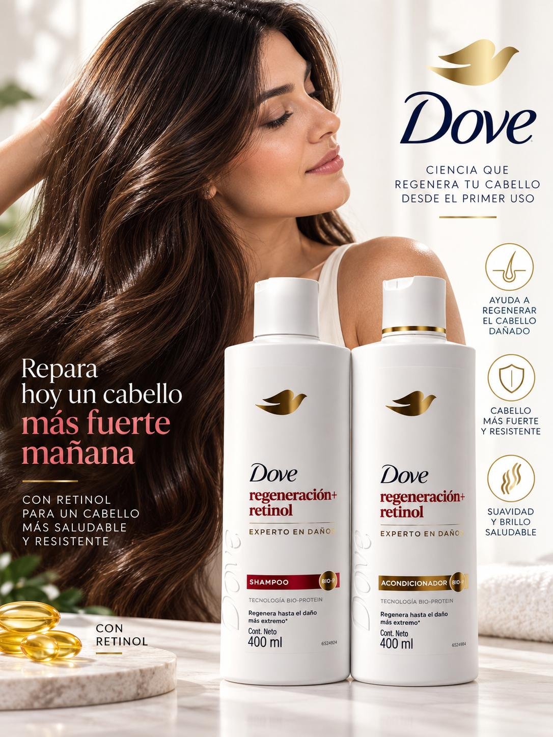 SHAMPOO Y ACONDICIONADOR DOVE POR 400 ML (EL PAR)