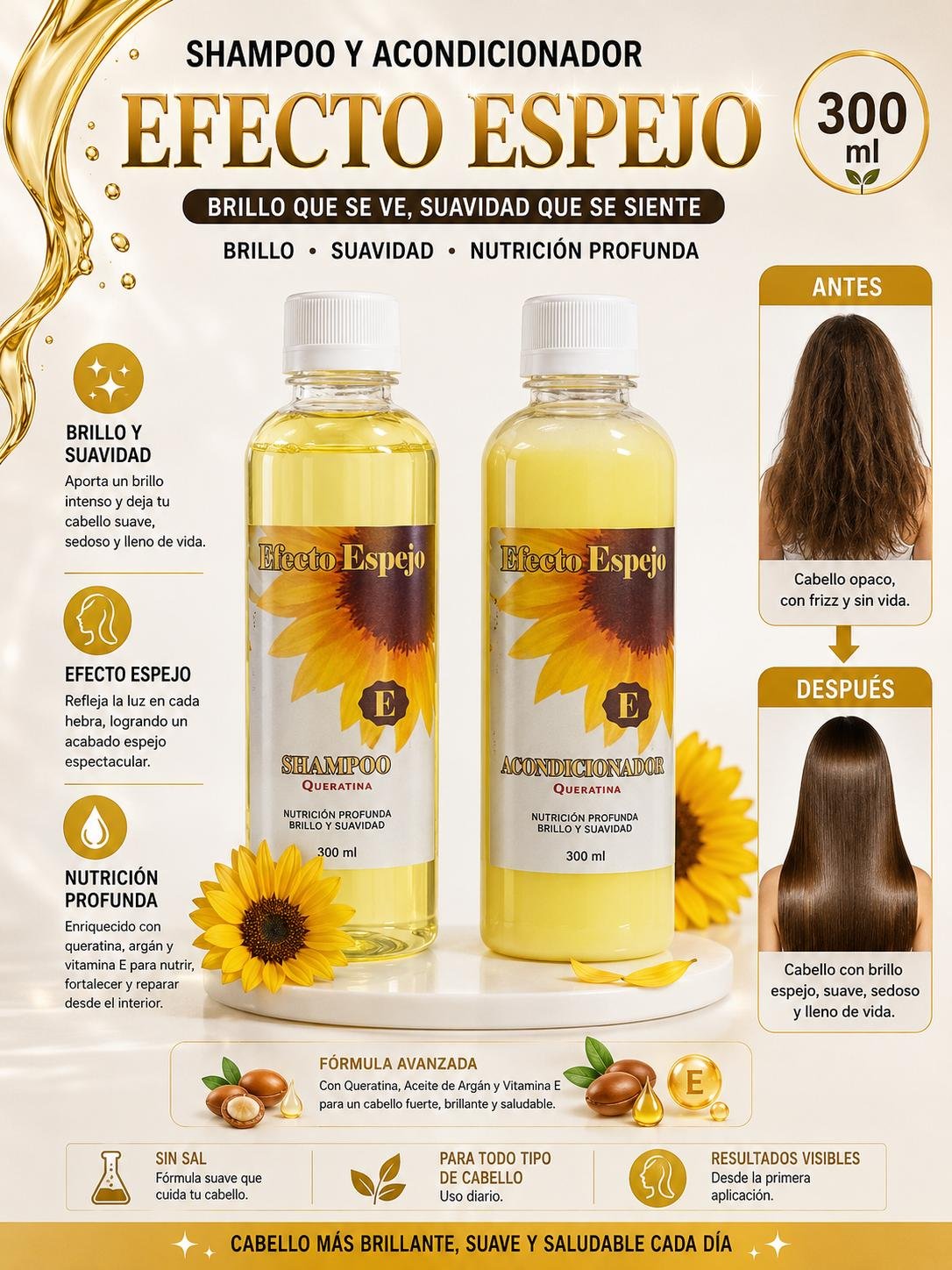 COMBO EFECTO ESPEJO SHAMPOO Y ACONDICIONADOR POR 300ML