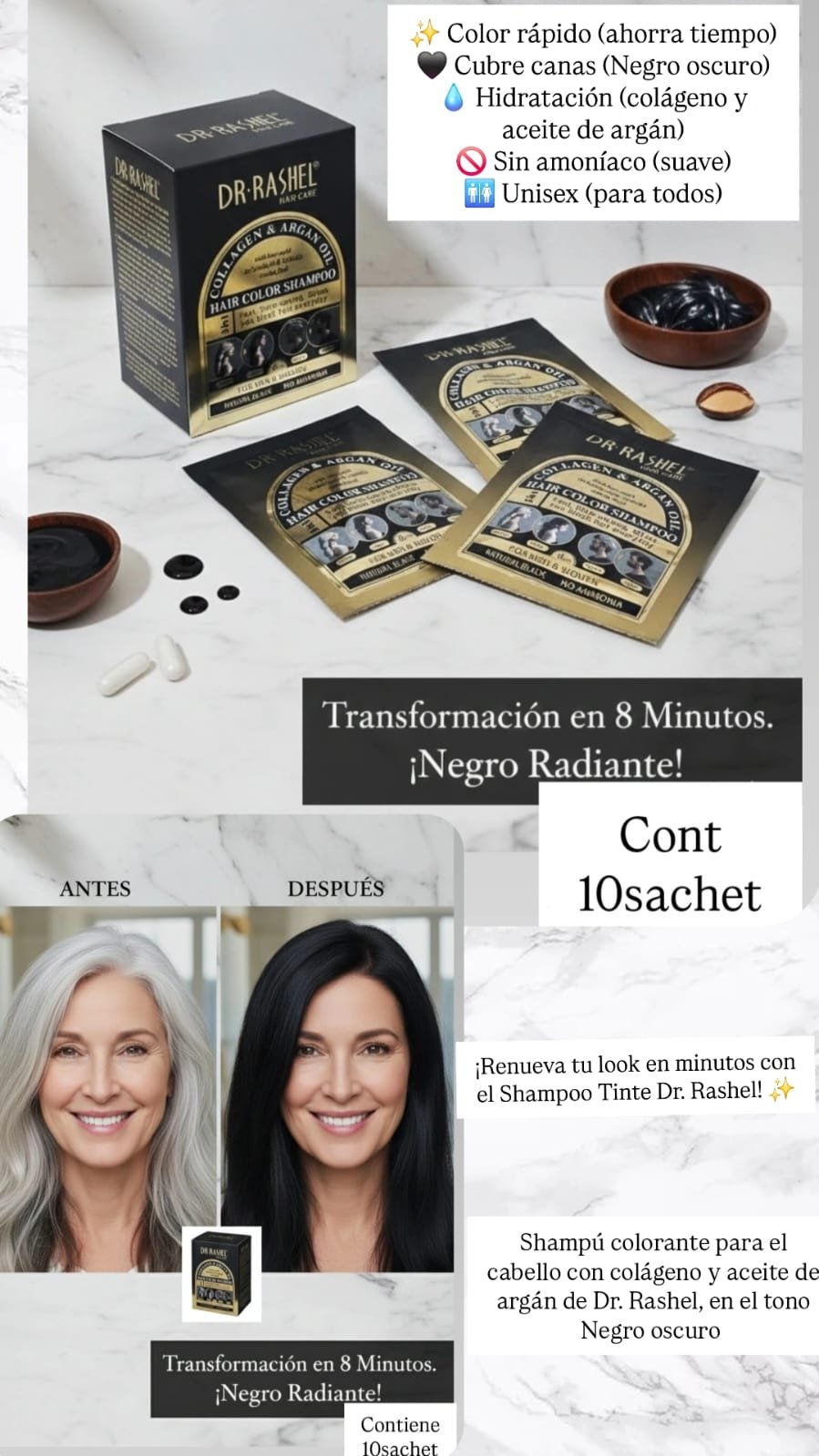CAJITA POR 10 SASHETS SHAMPOO COLOR NEGRO RADIANTE