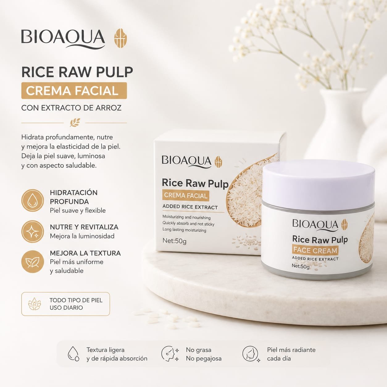 CREMA FACIAL CON EXTRACTO DE ARROZ