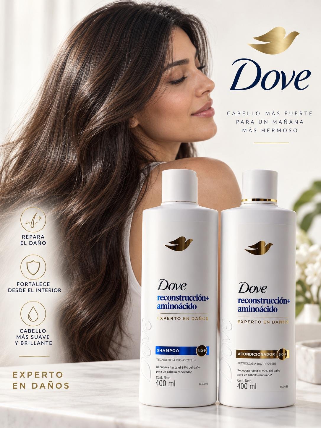 SHAMPOO Y ACONDICIONADOR DOVE POR 400 ML (EL PAR)