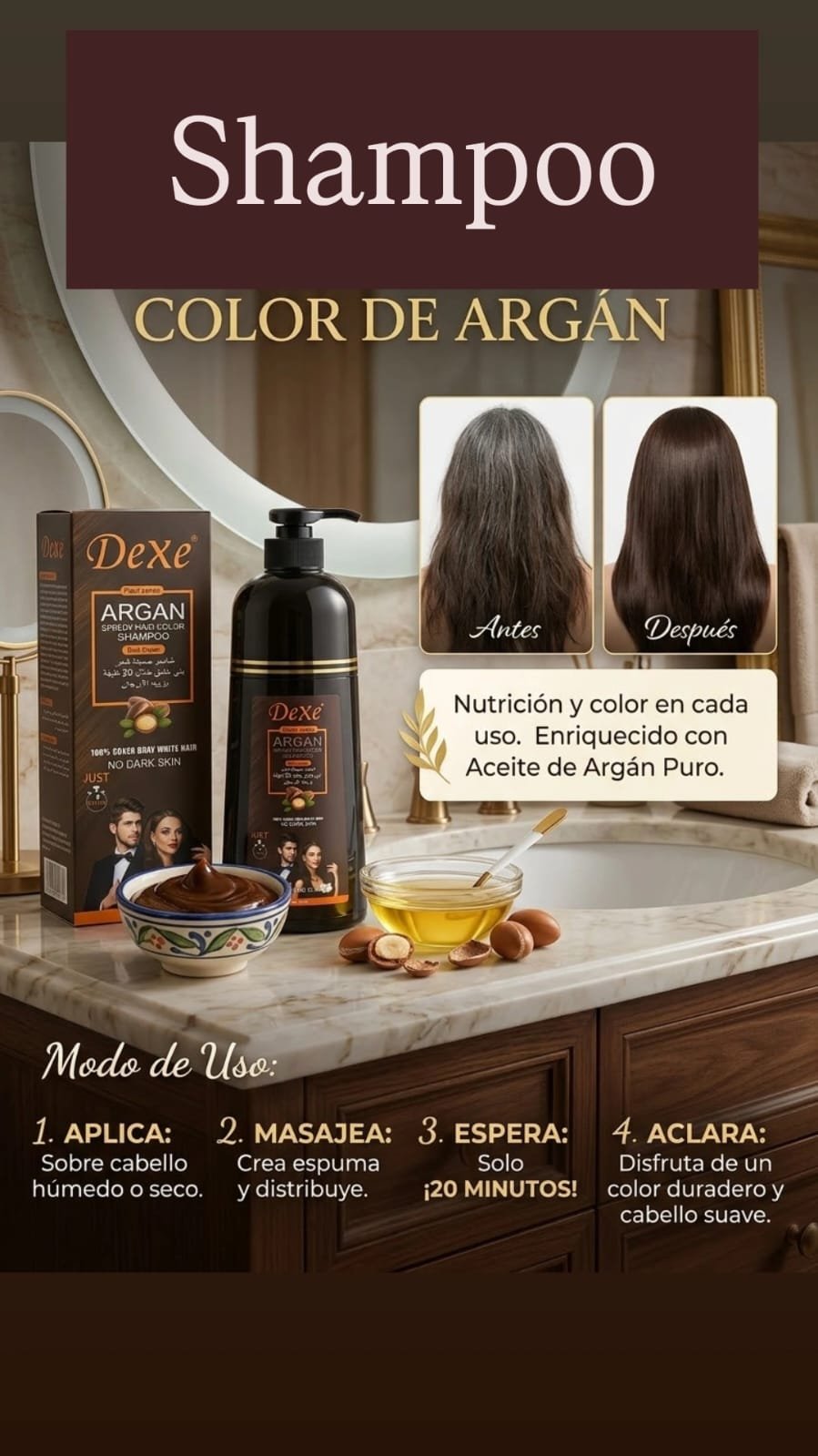 SHAMPOO COLOR MARRON CON  ÁRGAN POR 420ML.