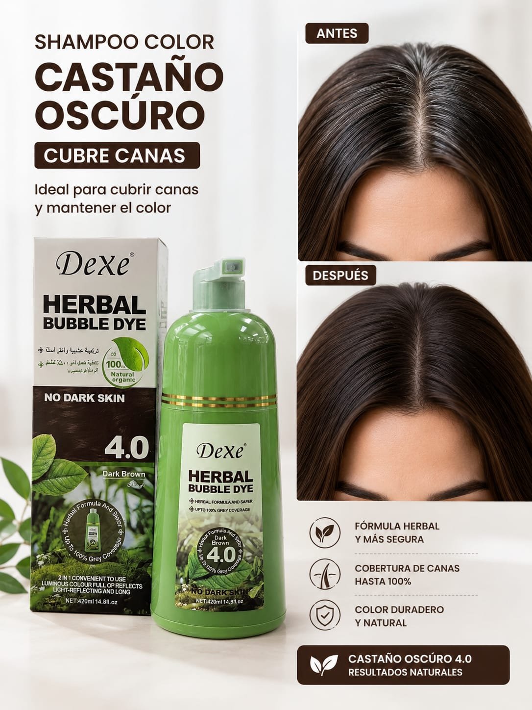 SHAMPOO COLOR CUBRE CANAS  CASTAÑO OSCURO 4.0