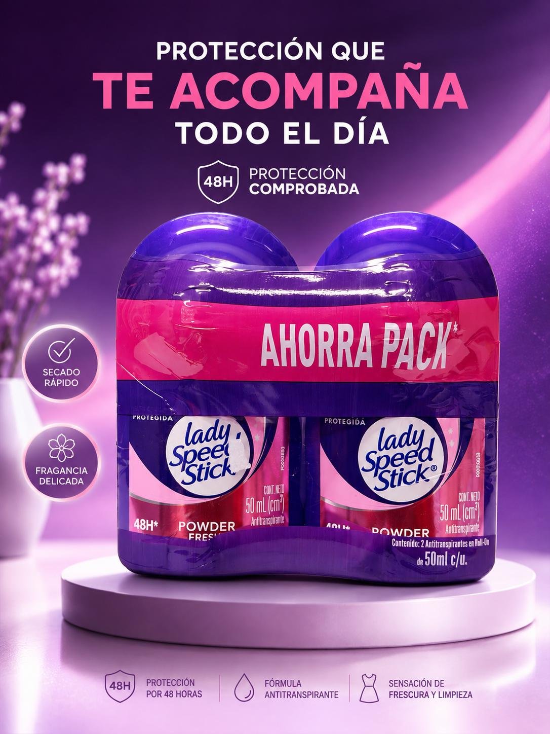 DESODORANTE LADY SPEED STICK 48 HS. DE PROTECCIÓN PACK POR 2