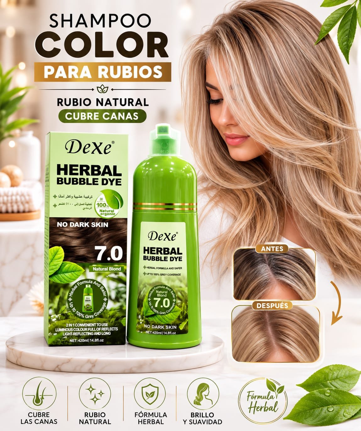 SHAMPOO COLOR CUBRE CANAS  PARA RUBIOS
