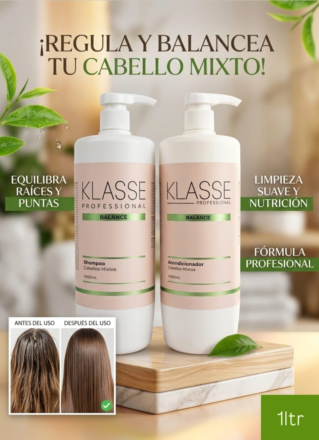 KLASSE PROFESIONAL COMBO SHAMPOO Y ACONDICIONADOR  P/ CABELLO MIXTO