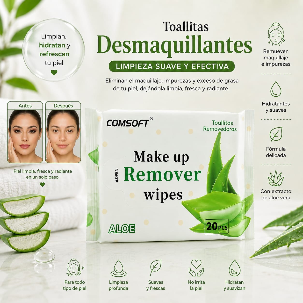 TOALLITA DESMAQUILLANTE CON ÁLOE VERA
