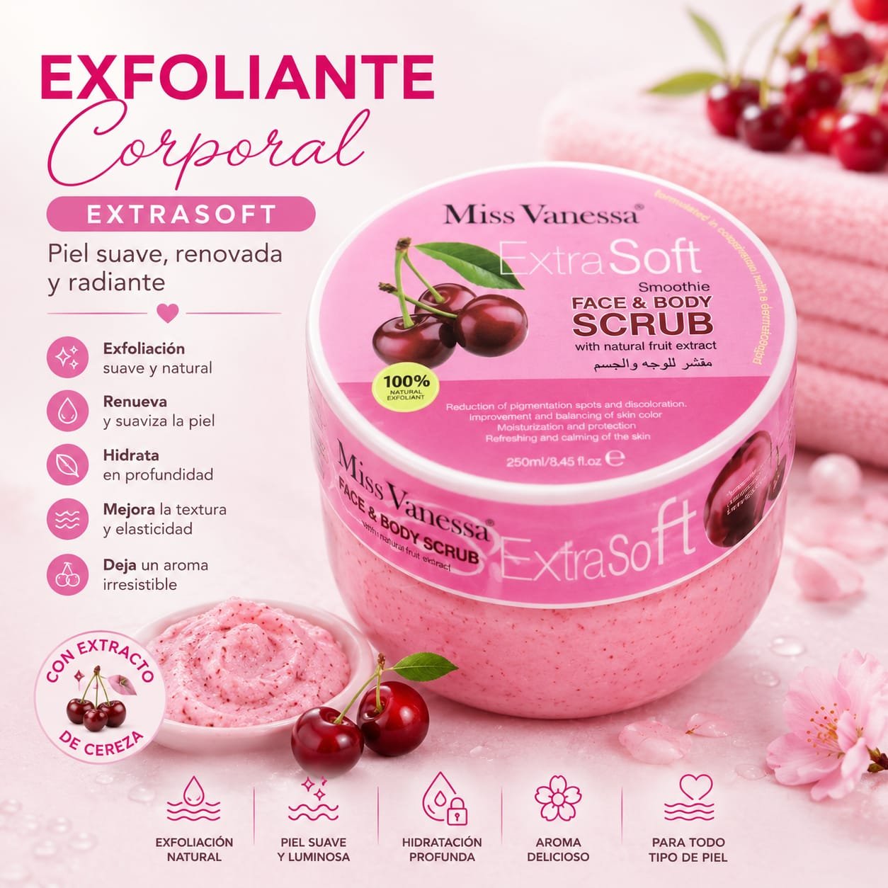 EXFOLIANTE CORPORAL CON EXTRACTO DE CEREZAS